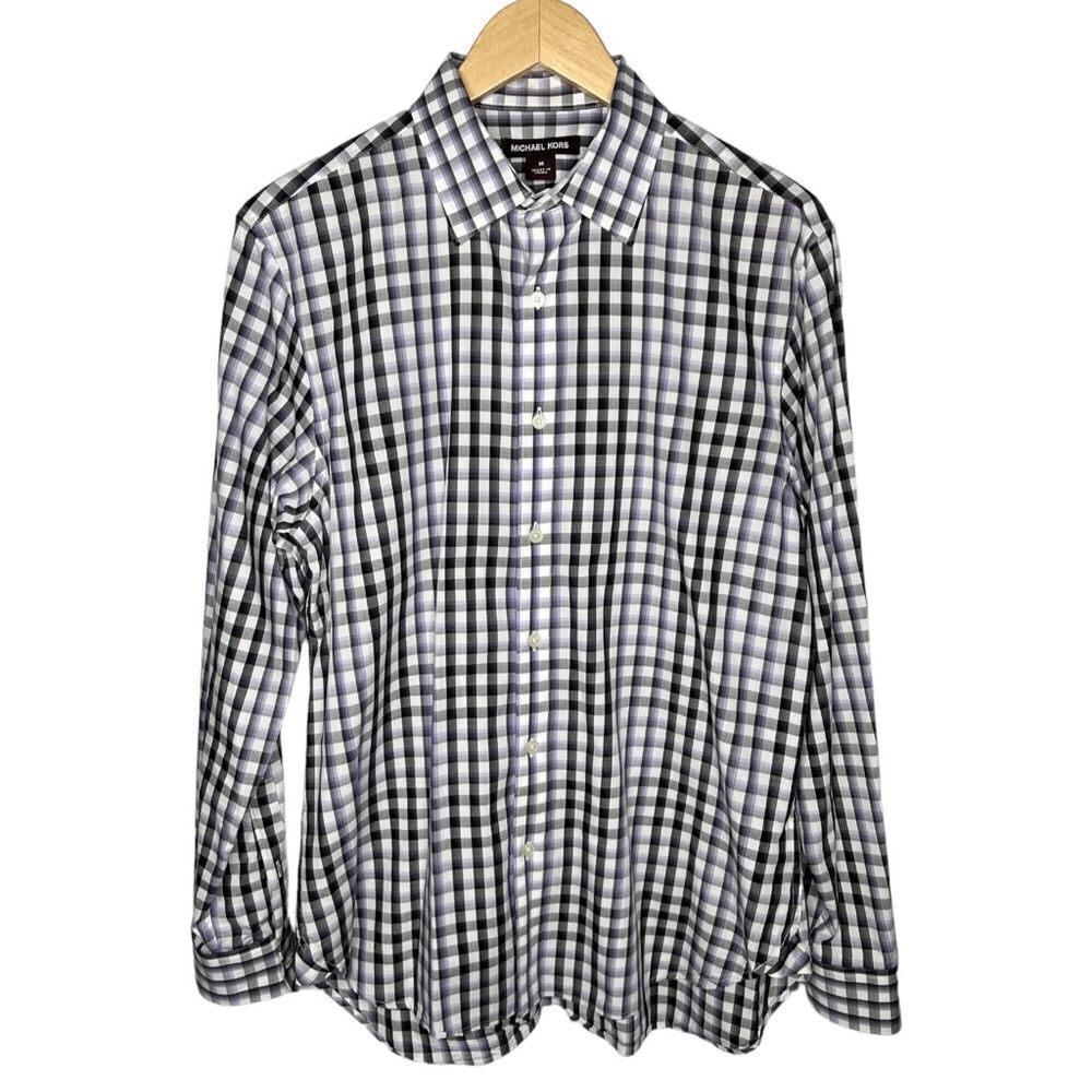 Michael Kors Long Sleeve Purple & Black Plaid Collared Dress Shirt. Medium.